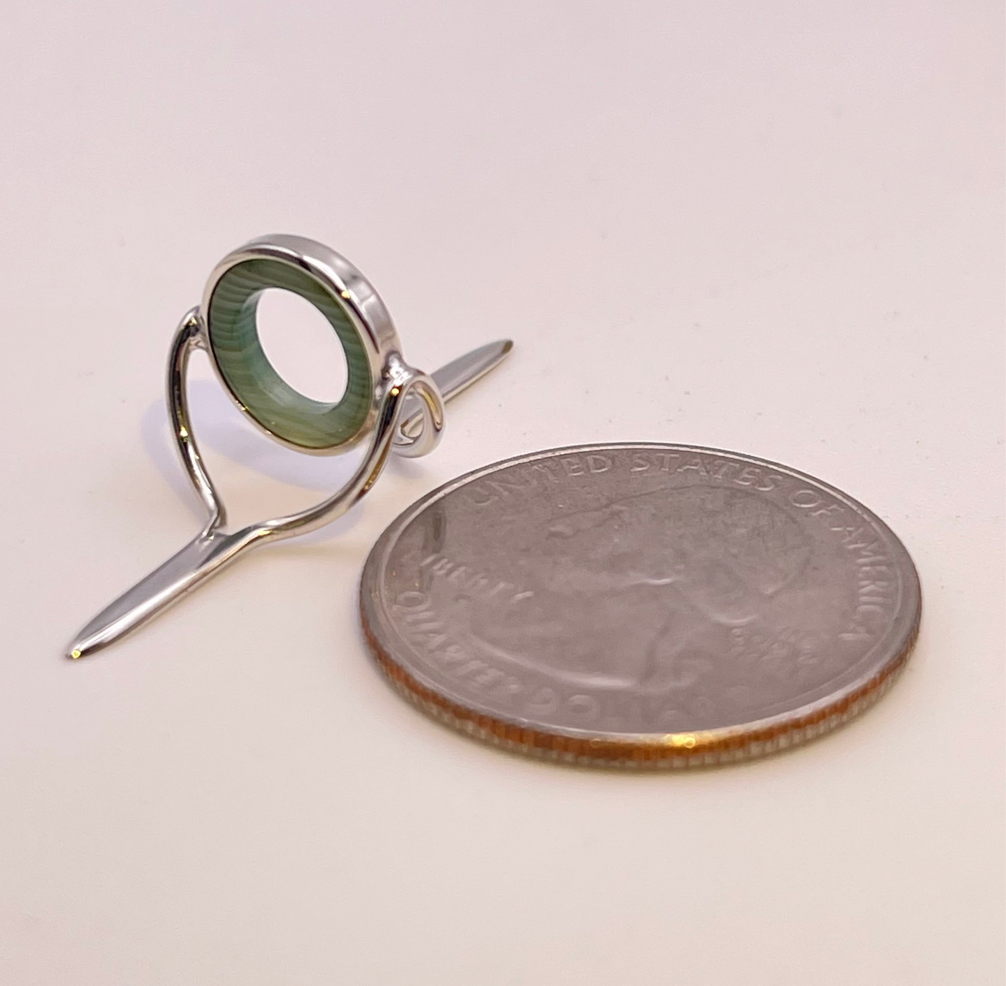 10mm Choice Green Banded Agate Fly Rod Stripping Guide- Bright Nickel Silver Frame #0053