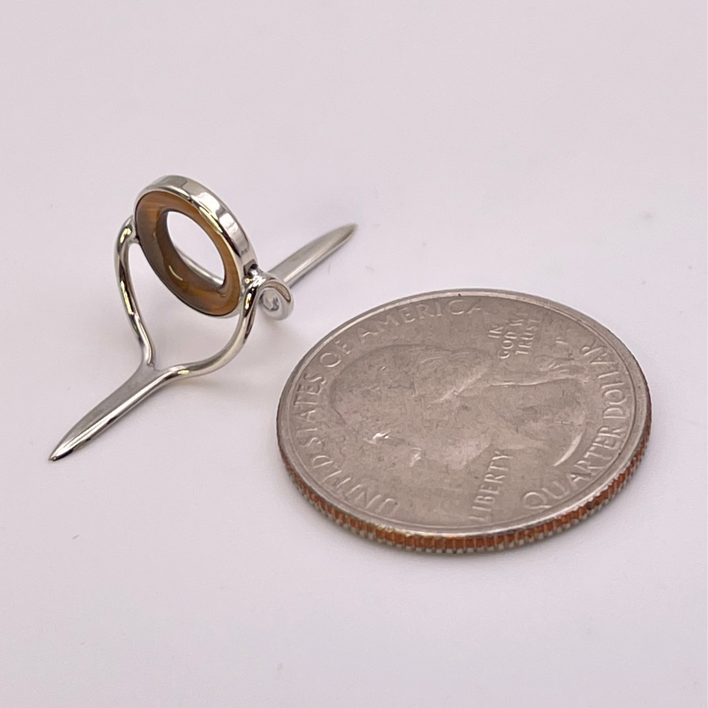 10mm Honey Banded Agate Fly Rod Stripping Guide - Bright Nickel Silver Frame