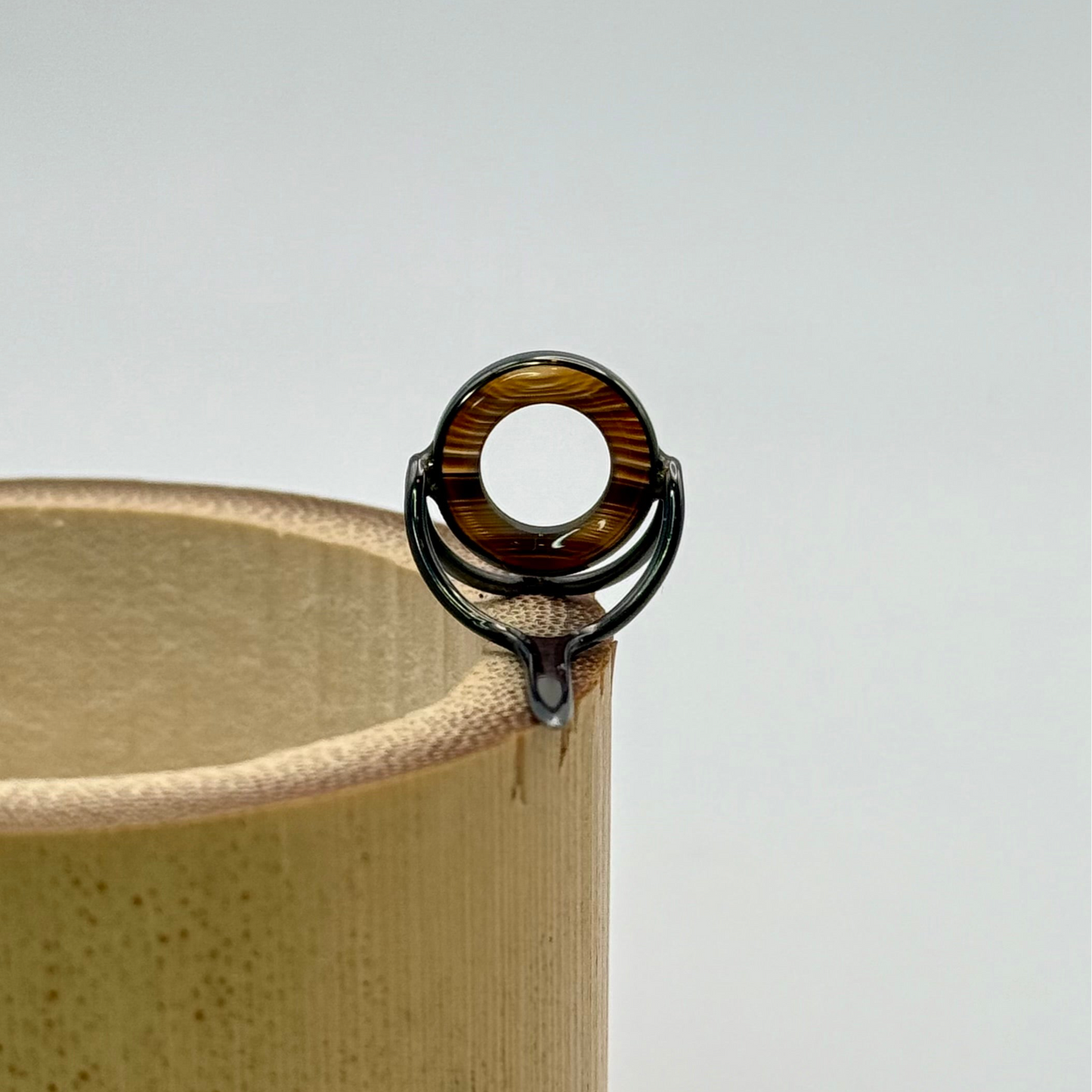 10mm Brown Banded Agate Fly Rod Stripping Guide - Dark Nickel Silver Frame