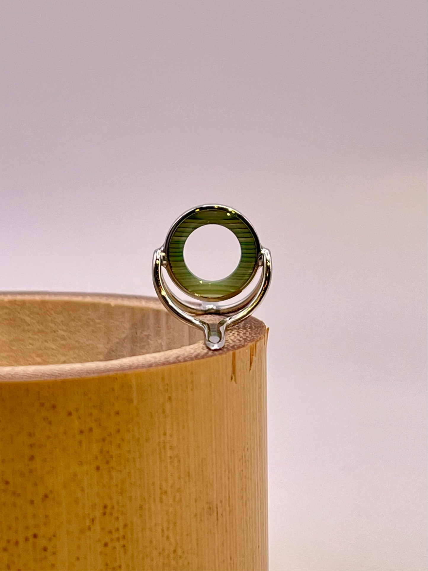 10mm Choice Green Banded Agate Fly Rod Stripping Guide- Bright Nickel Silver Frame #0053