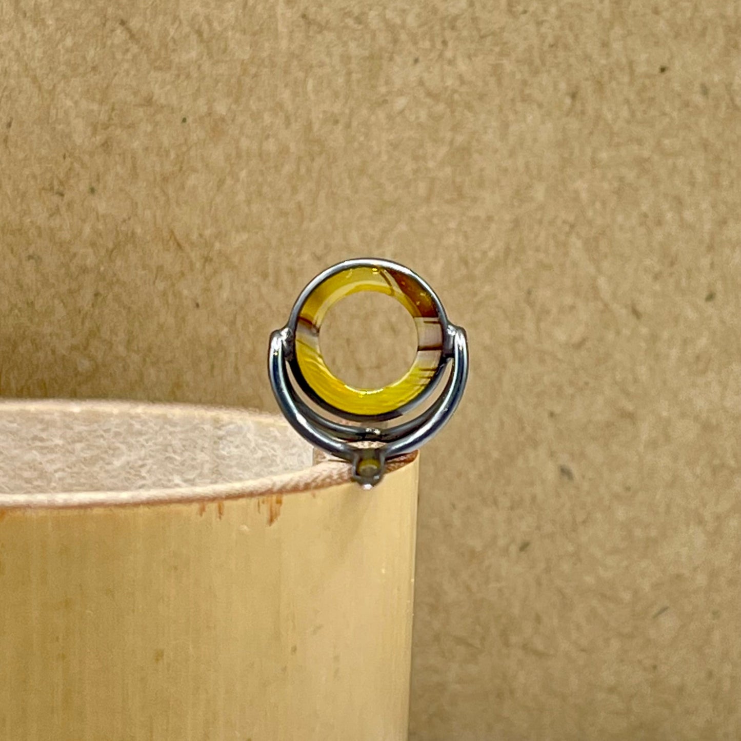 10mm Yellow Banded Agate Fly Rod Stripping Guide- Dark Nickel Silver Frame #0057