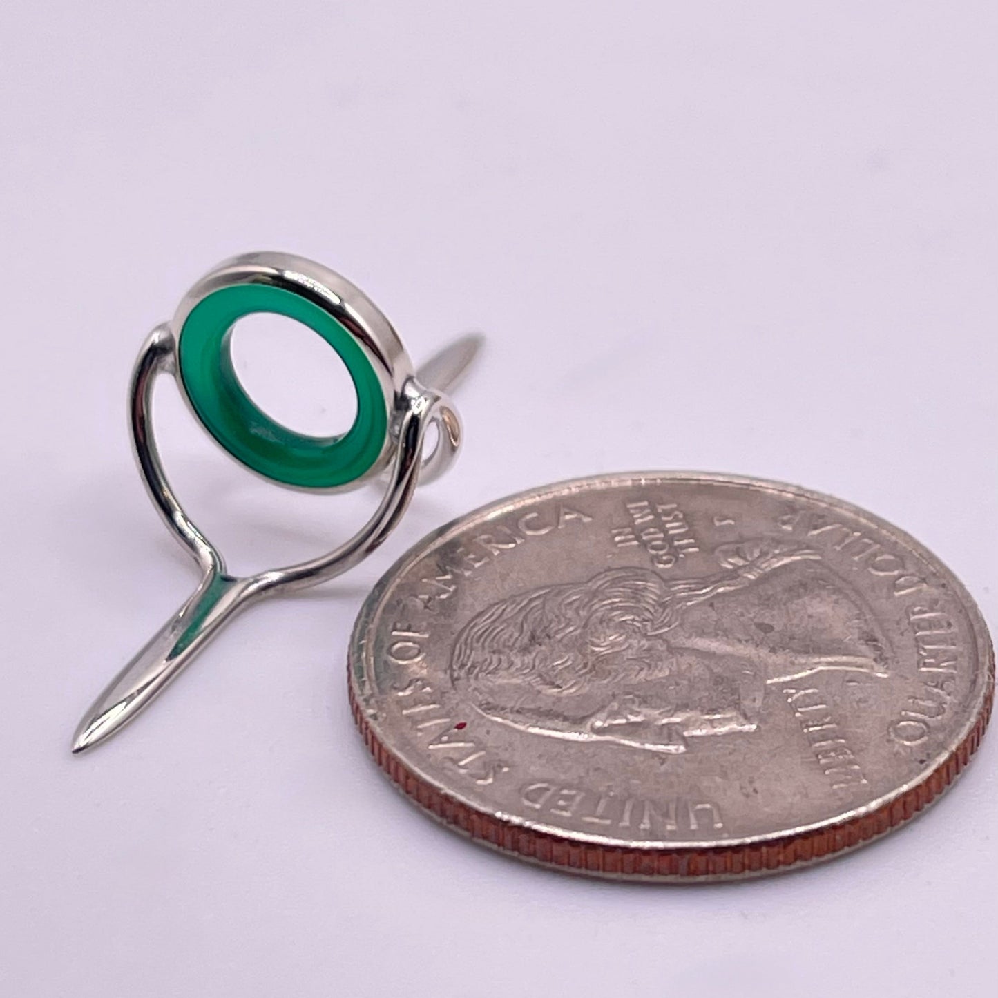 10mm Green Agate Fly Rod Stripping Guide - Bright Nickel Silver Frame #0058