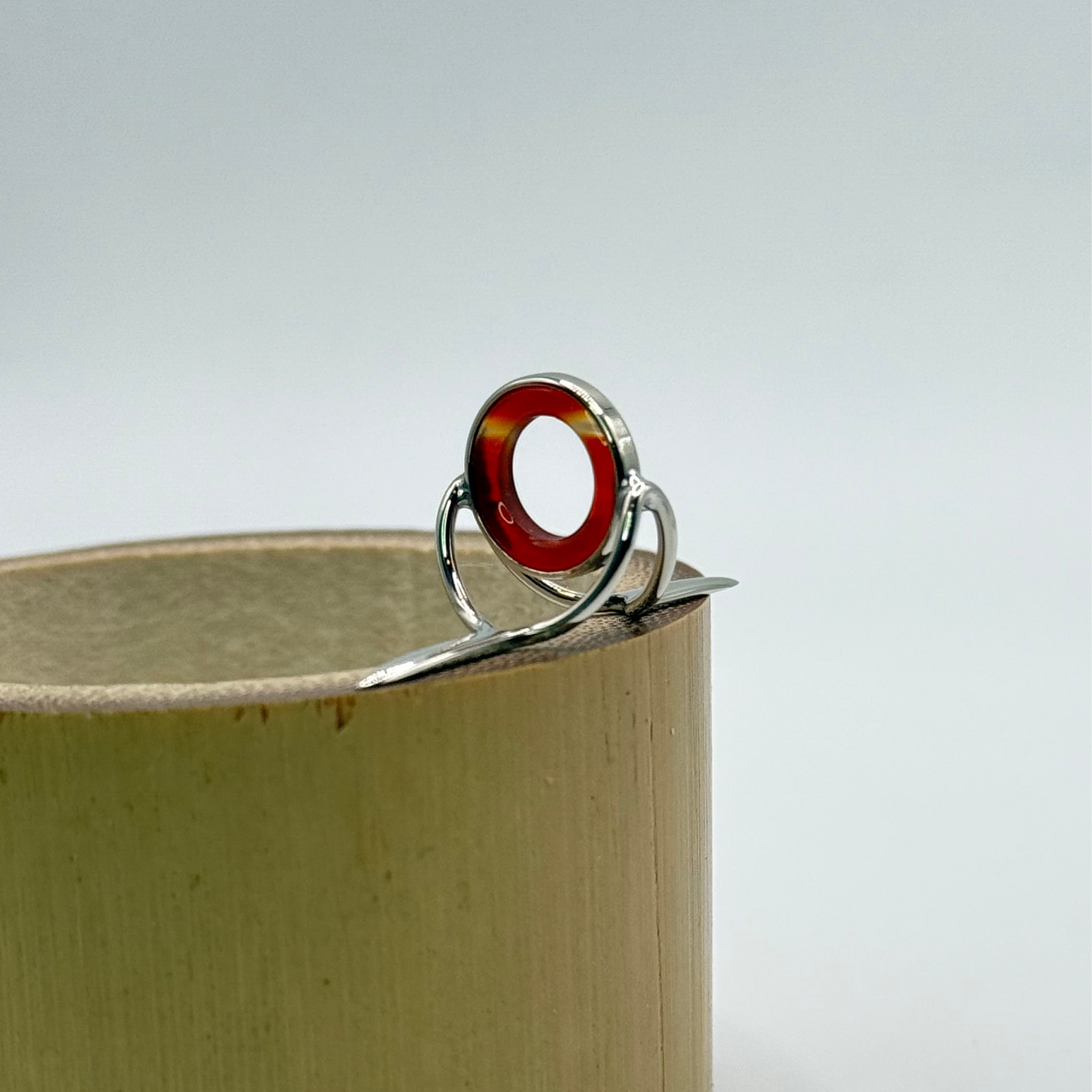 10mm Red Agate Fly Rod Stripping Guide - Bright Nickel Silver Frame