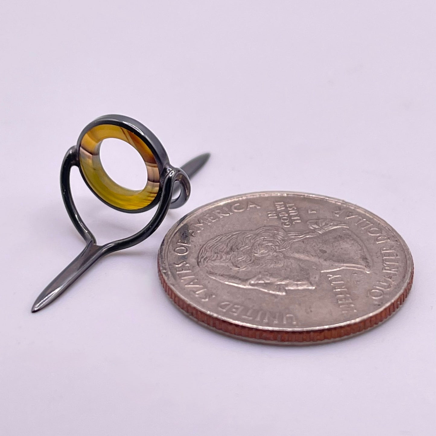 10mm Yellow Banded Agate Fly Rod Stripping Guide- Dark Nickel Silver Frame #0057