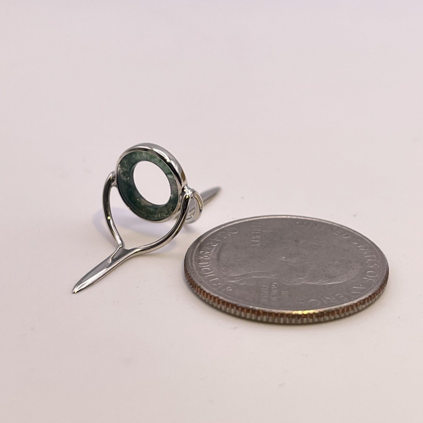 10mm Moss Agate Fly Rod Stripping Guide - Bright Nickel Silver Frame