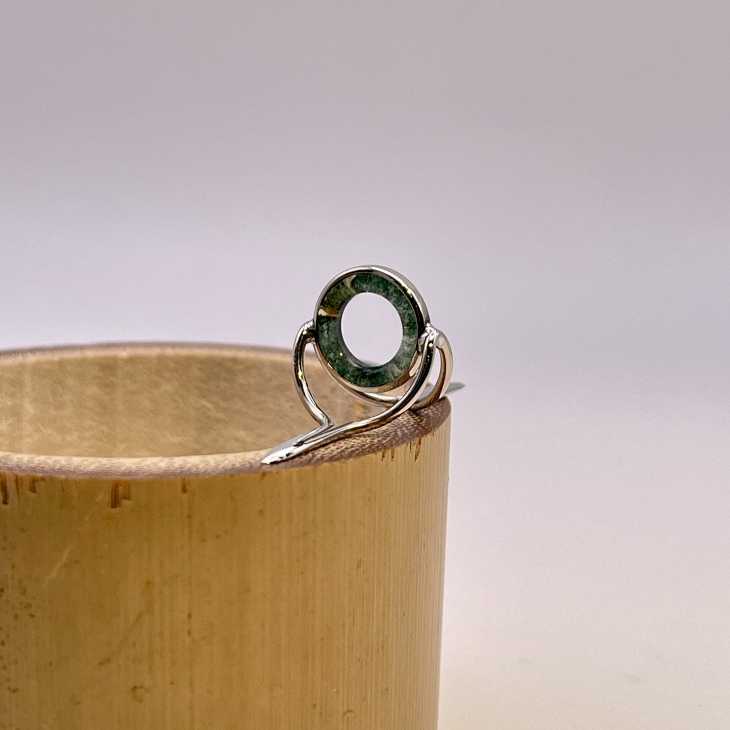 10mm Moss Agate Fly Rod Stripping Guide - Bright Nickel Silver Frame