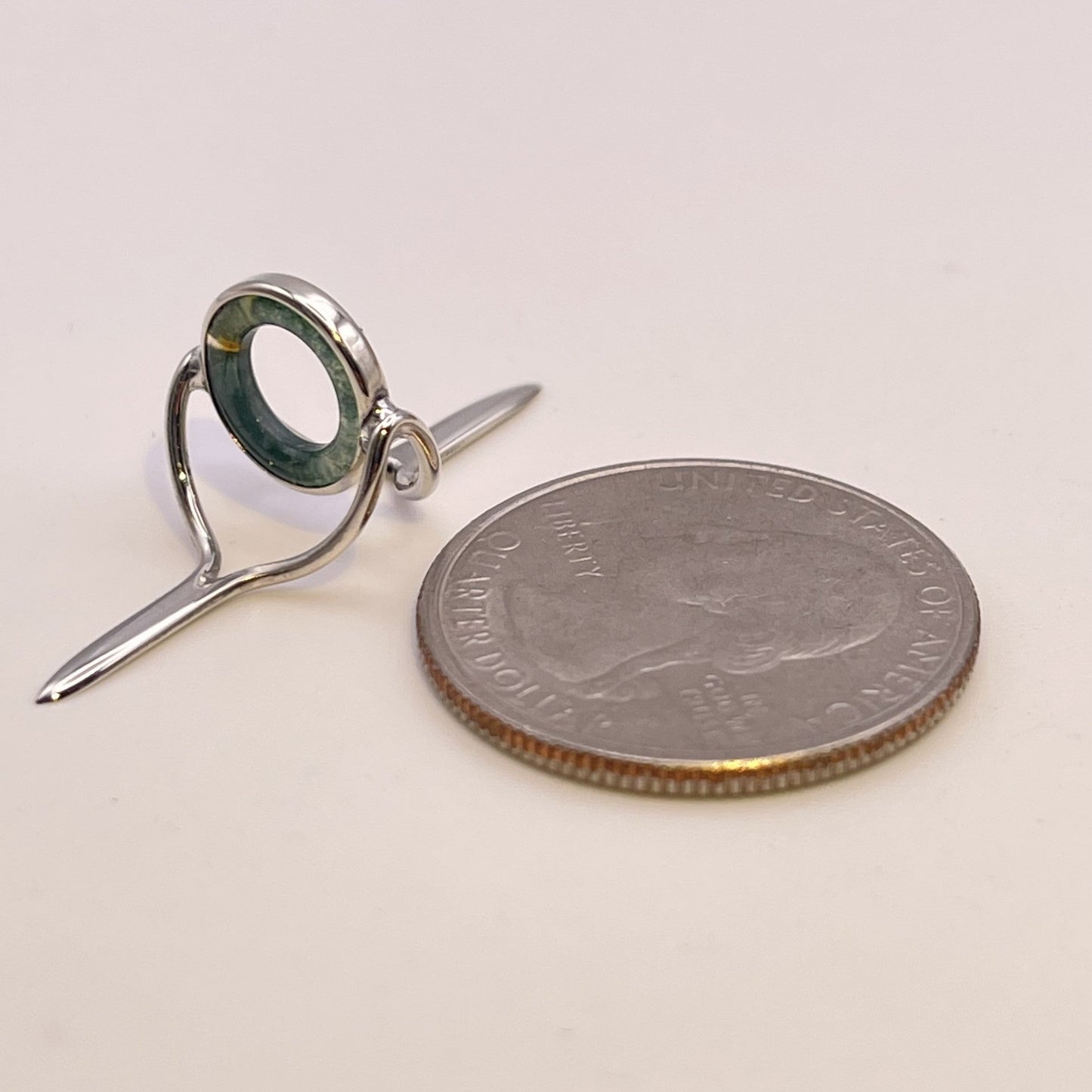 10mm Moss Agate Fly Rod Stripping Guide - Bright Nickel Silver Frame