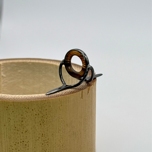 10mm Brown Banded Agate Fly Rod Stripping Guide - Dark Nickel Silver Frame