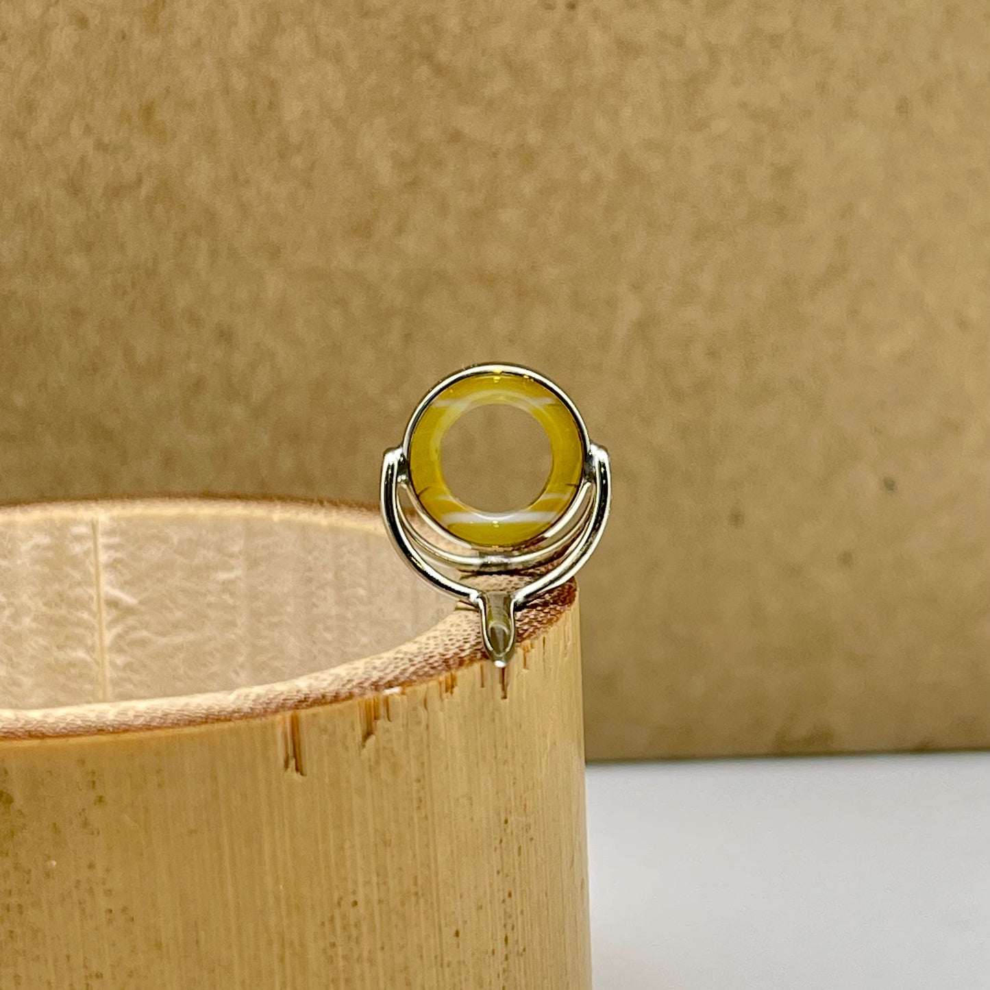 10mm Yellow Banded Agate Fly Rod Stripping Guide - Bright Nickel Silver Frame #0090
