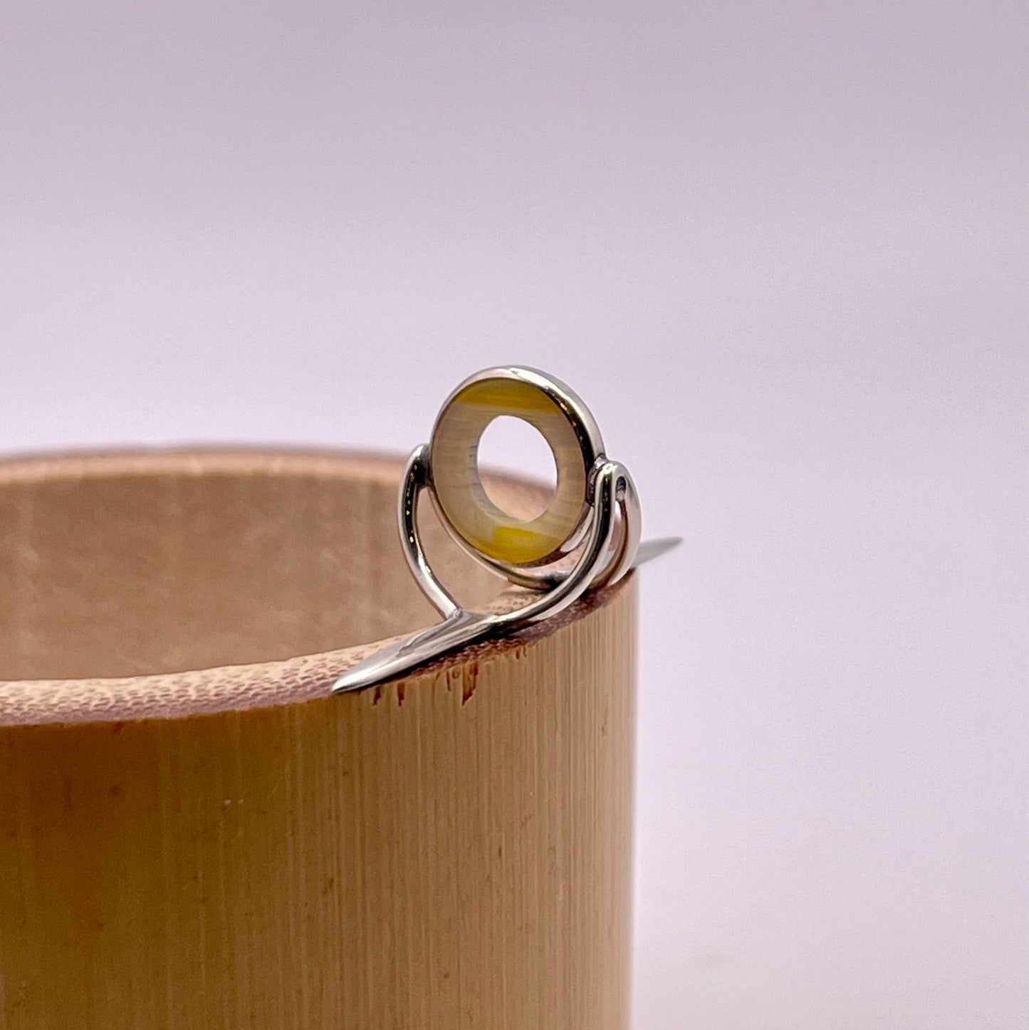 9mm Yellow/Clear Banded Agate Fly Rod Stripping Guide - Bright Nickel Silver Frame #0094