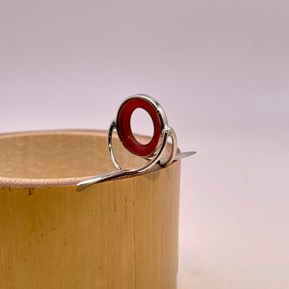 12mm Red Agate Fly Rod Stripping Guide - Bright Nickel Silver Frame #0095 - MADE TO ORDER