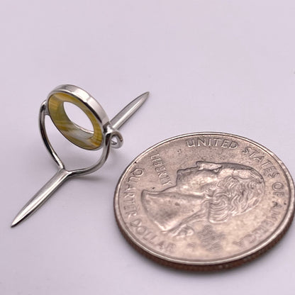 10mm Yellow Banded Agate Fly Rod Stripping Guide - Bright Nickel Silver Frame #0090
