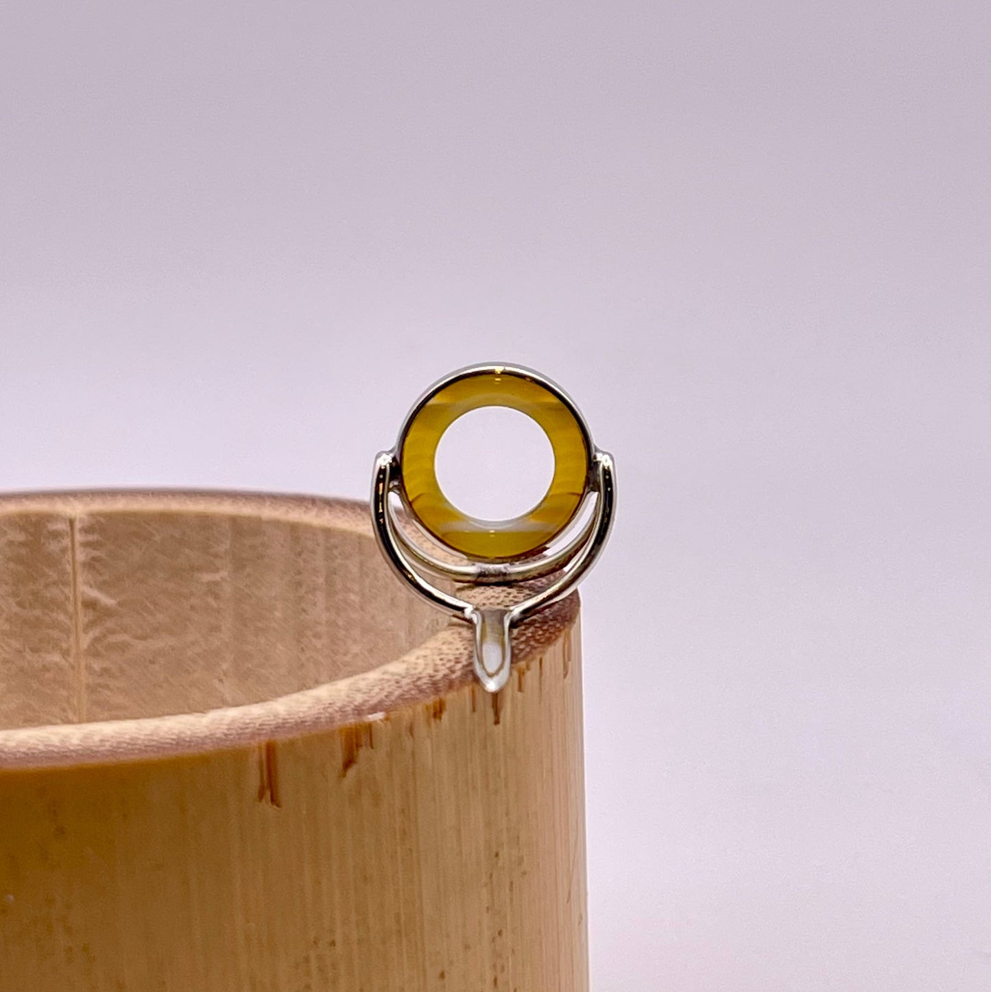 10mm Yellow Banded Agate Fly Rod Stripping Guide - Bright Nickel Silver Frame #0090
