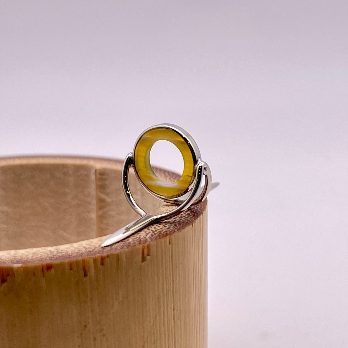 10mm Yellow Banded Agate Fly Rod Stripping Guide - Bright Nickel Silver Frame #0090