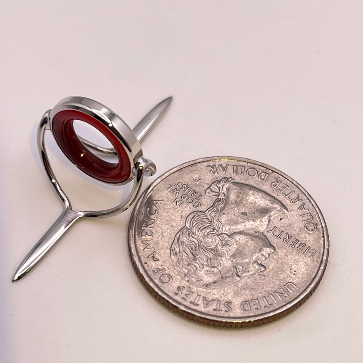 12mm Red Agate Fly Rod Stripping Guide - Bright Nickel Silver Frame #0095 - MADE TO ORDER