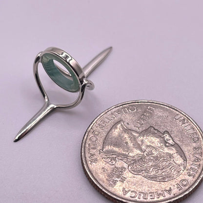 10mm Choice Green Banded Agate Fly Rod Stripping Guide - Bright Nickel Silver Frame #0119