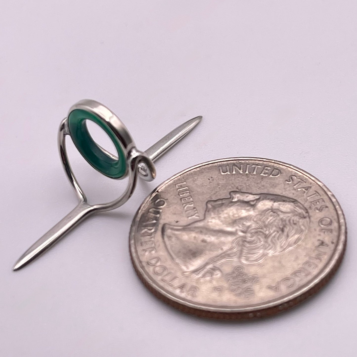 10mm Green Agate Fly Rod Stripping Guide - Bright Nickel Silver Frame #0089